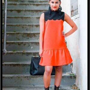 Victoria Beckham scalloped dress orangish -red/blk NWT retro shift dress